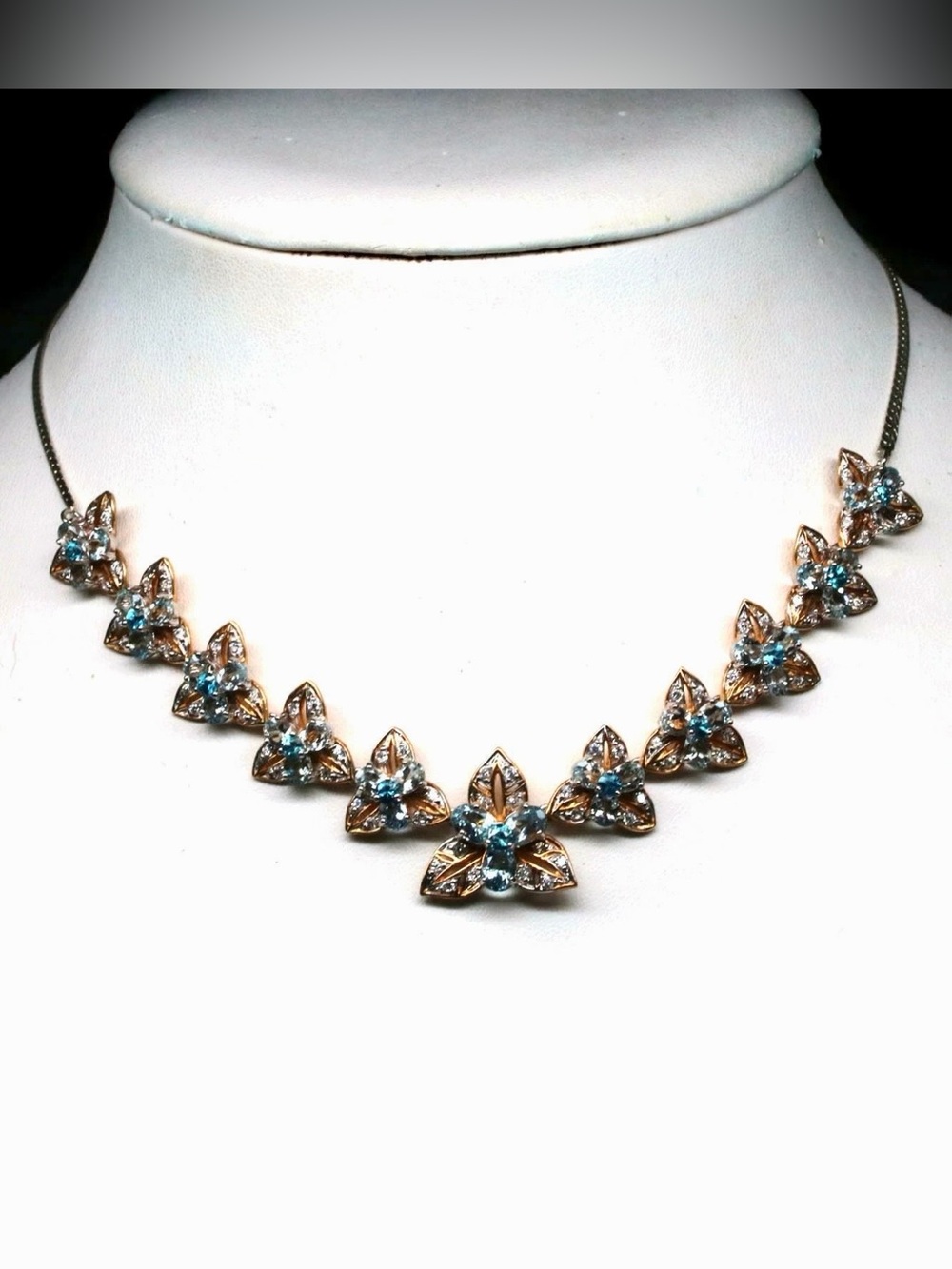 Natural Aquamarine, London Blue Topaz & Zircon 17” Necklace 925 Sterling 20CT